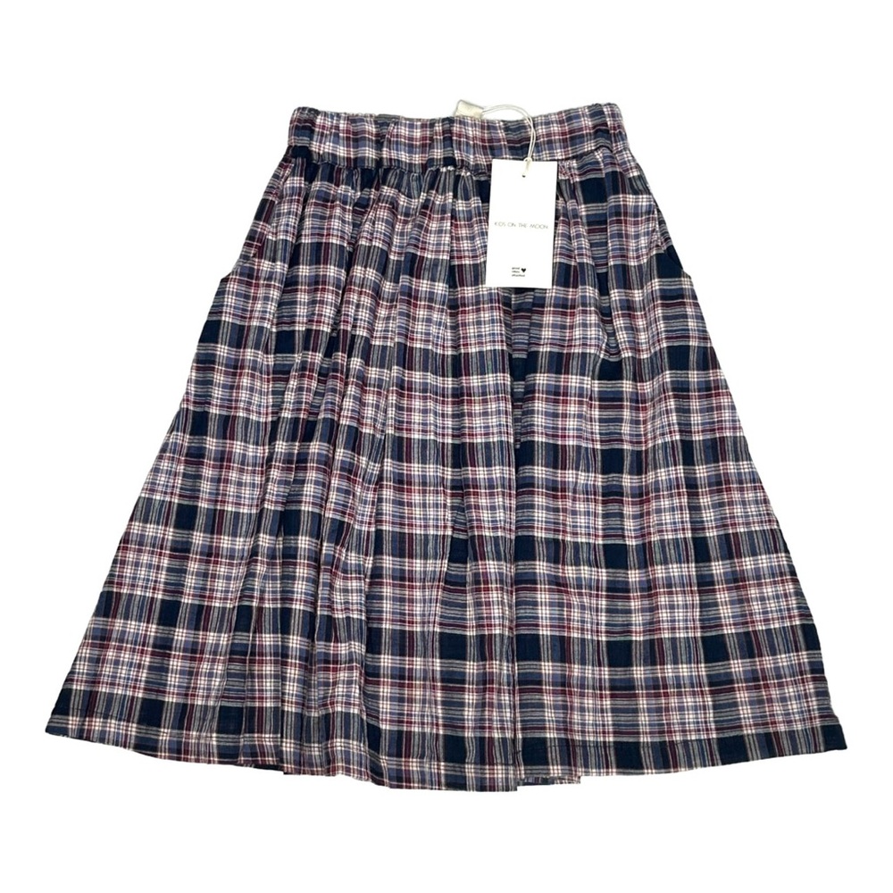 Blue and White Midi A-Line Skirt with Pleats
